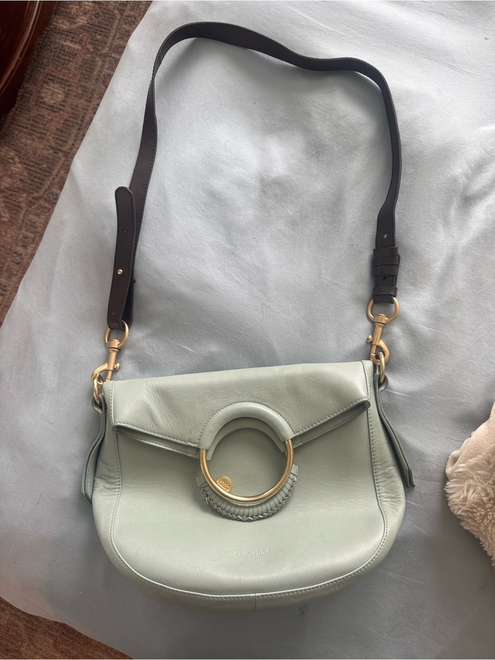 See By Chloé Medium Shoulder Bag in Pale Mint with Dark Brown Strap